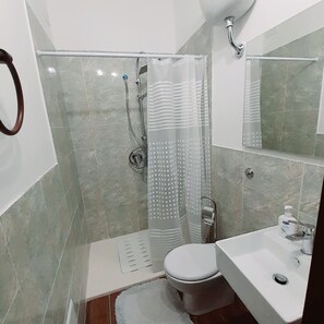 Hair dryer, towels, soap