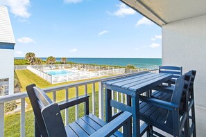 Outdoor dining - Seabreaker Delight - Direct Ocean Views with Pool! (Satellite Beach)