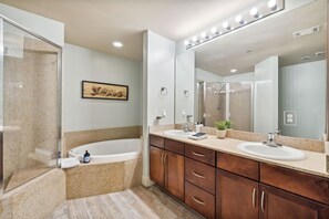 Combined shower/bathtub, hair dryer