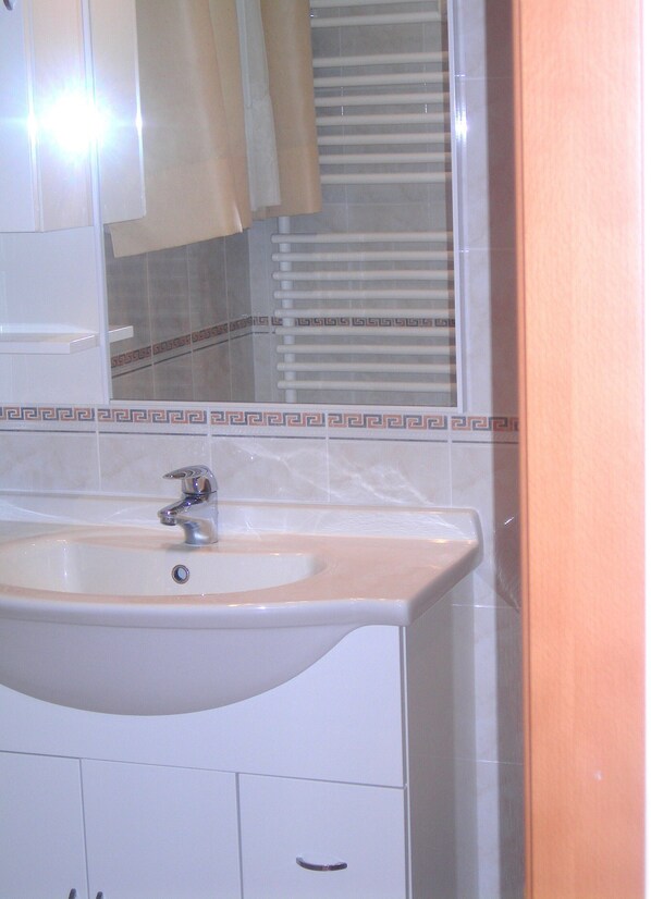 Een douche, een haardroger, een bidet, shampoo