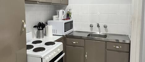 Fridge, microwave, oven, electric kettle