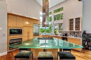 Fridge, microwave, oven, stovetop - Luxury Billiard Room & Bar~Wolf Lake Airport Home (Wasilla)