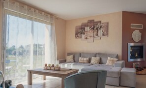 TV, peis, bøker og musikkbibliotek