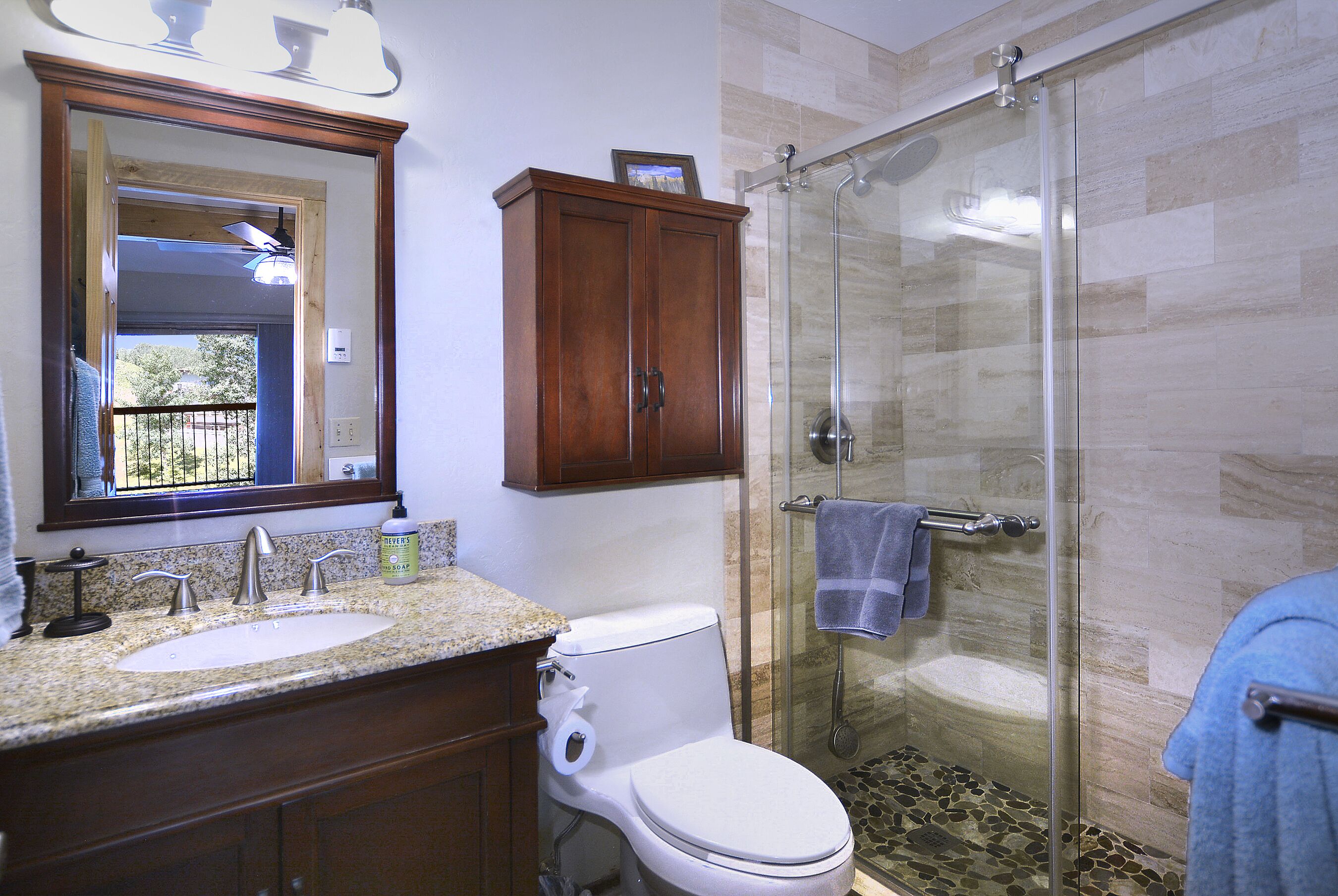 Eco-friendly toiletries, hair dryer, towels, soap