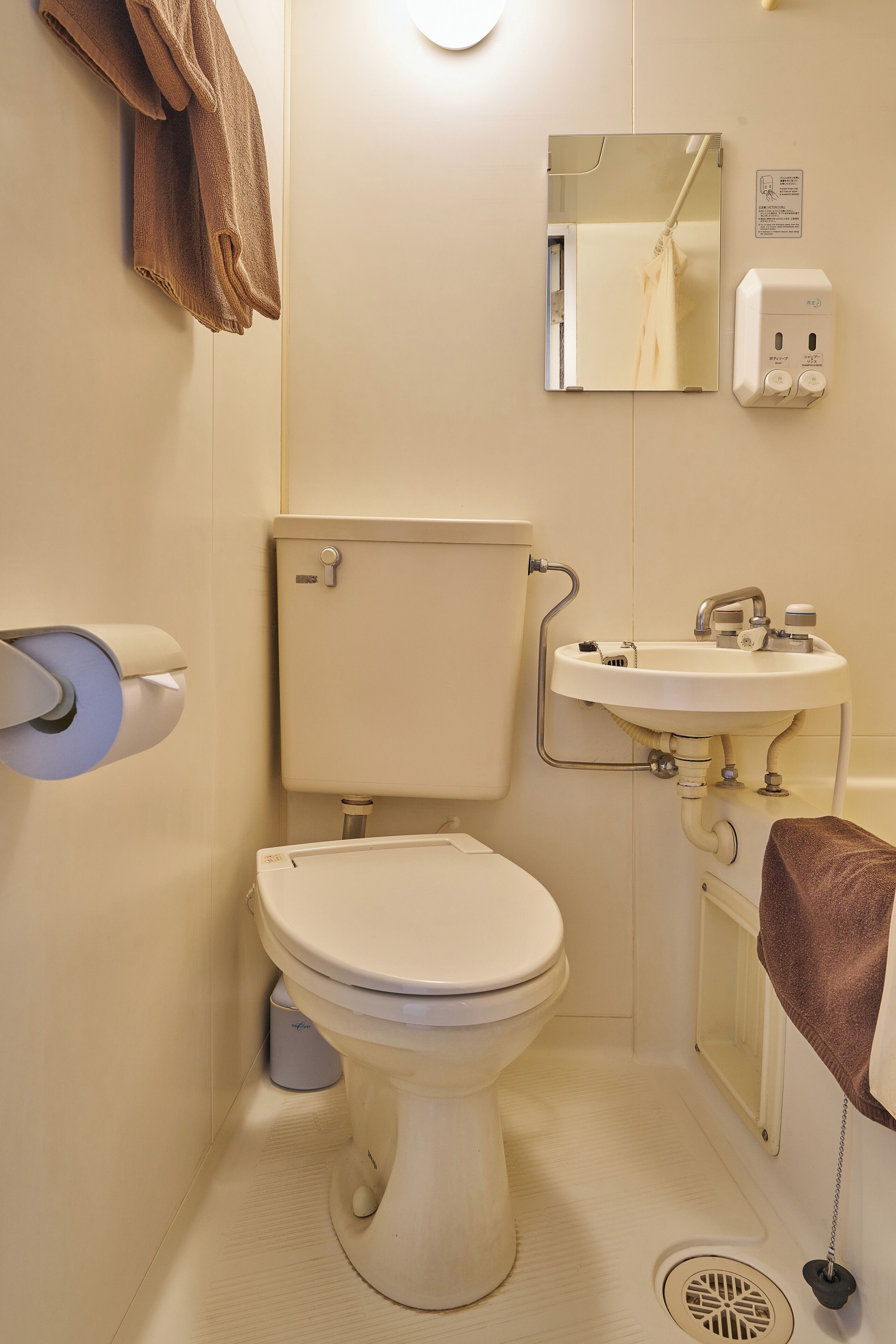 Combined shower/tub, towels