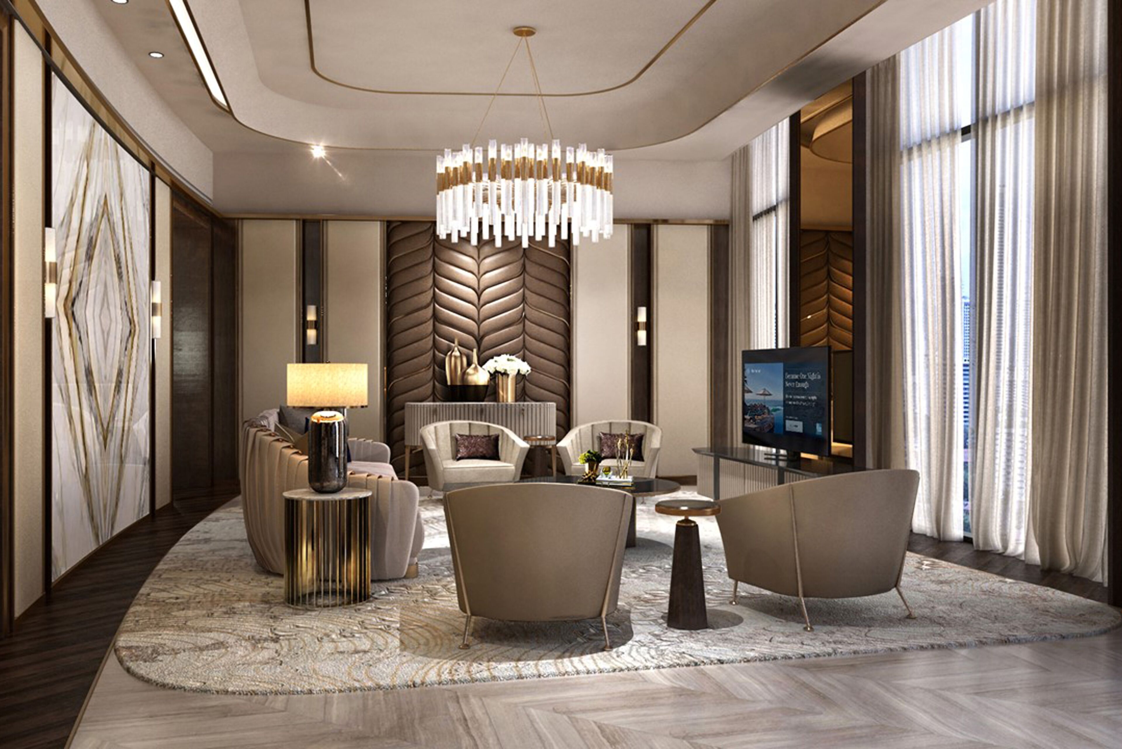 Presidential Suite, 1 King Bed | Living area | 55-inch LED TV with satellite channels