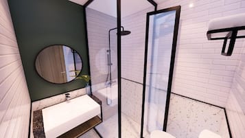 Douche, articles de toilette gratuits, sĂšche-cheveux, chaussons