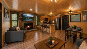 TV, fireplace, offices