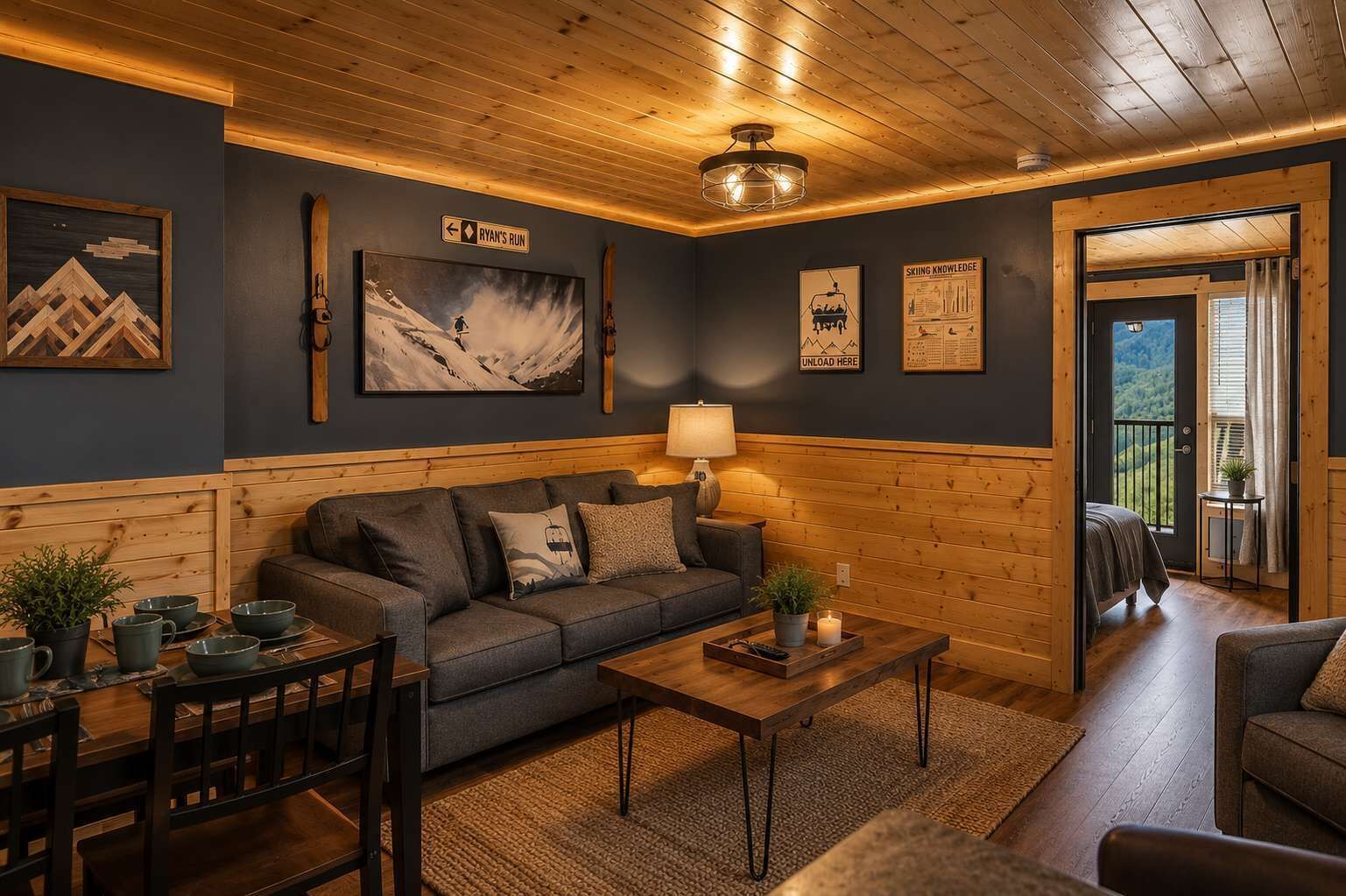 TV, fireplace, offices