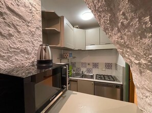Frigorífico, microondas, placa de cocina y lavavajillas