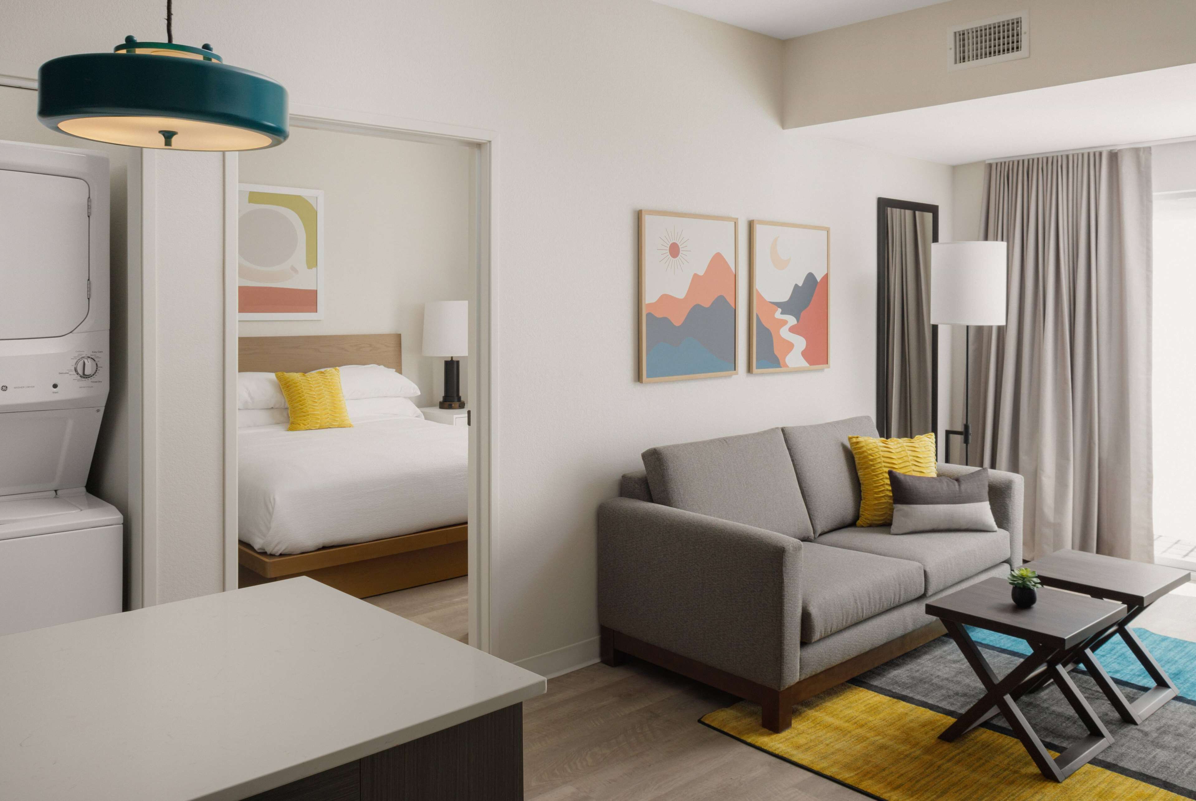 Premium bedding, laptop workspace, blackout drapes, iron/ironing board