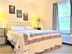 1 bedroom, desk, iron/ironing board, travel cot