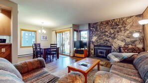Condo, 1 King Bed with Sofa bed, Hot Tub, Mountain View | Living area | TV, fireplace - Snowcreek Retreat (Mammoth Lakes)