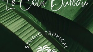 A logo with the text "Le Coin Bureau" and "STUDIO TROPICAL" surrounded by palm tree icons. - Studio Tropical Avec vue sur le Rocher du Diamant (Sainte-Luce)