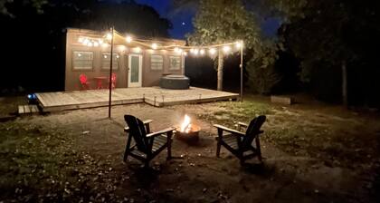 Tiny House for two nestled under massive oaks in Southern Oklahoma.