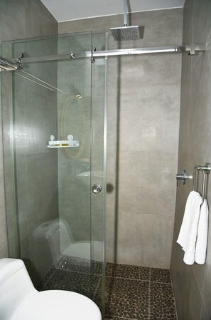 Dusche, Haartrockner, Handtücher, Seife