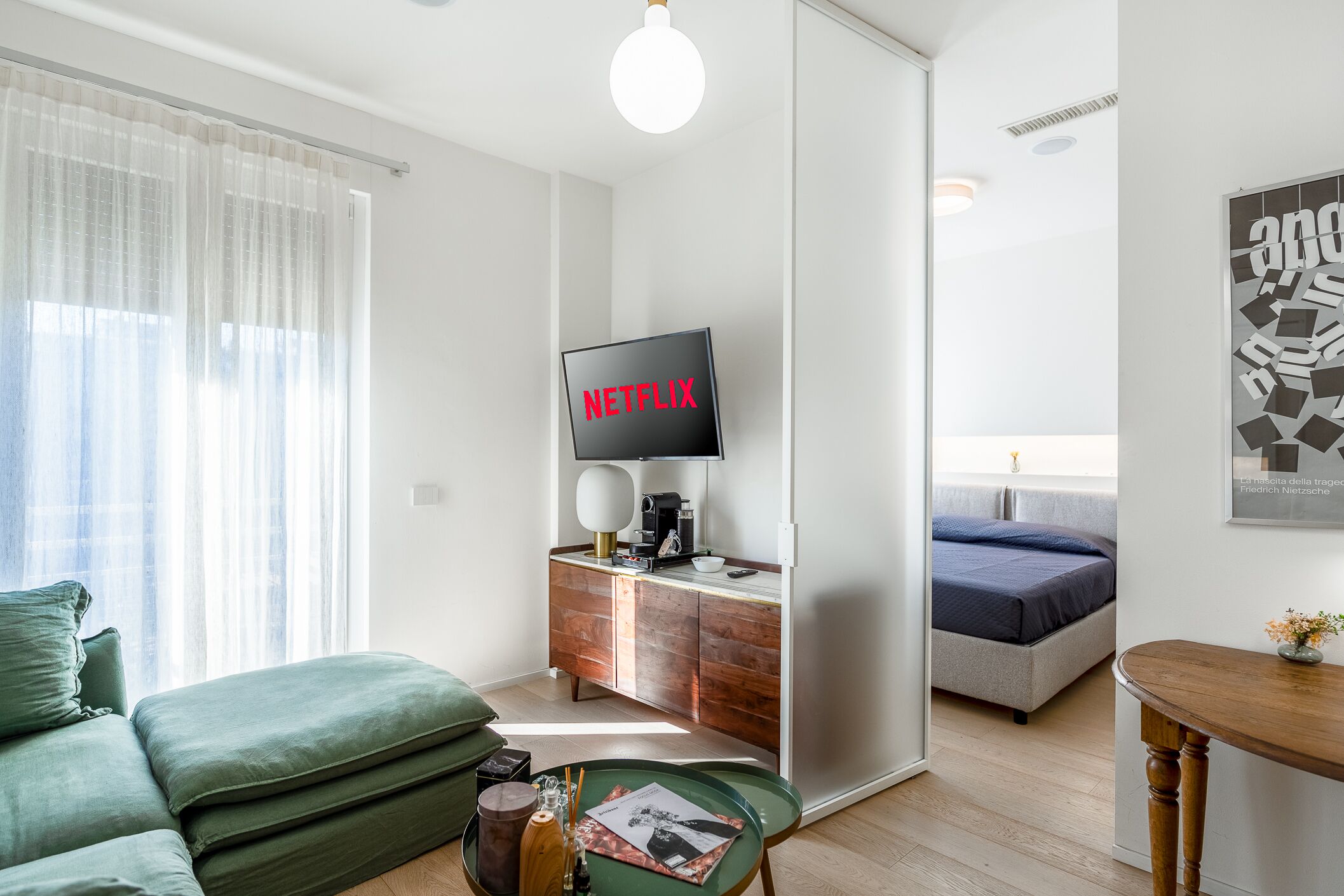 1 bedroom, desk, iron/ironing board, travel cot