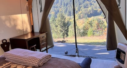 Amico Farm cozy wine country all weather Vista Tent with stunning views