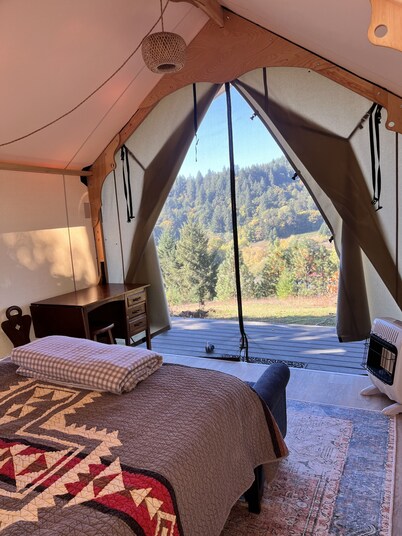 Amico Farm cozy wine country all weather Vista Tent with stunning views