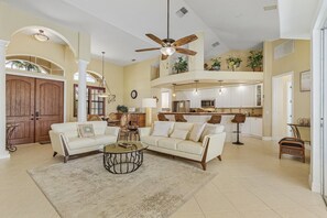 Smart TV, fireplace, books, computer monitors - Villa Haze – Private Pool, Hot Tub & Backyard Oasis near Fort Myers Beaches (Cape Coral)