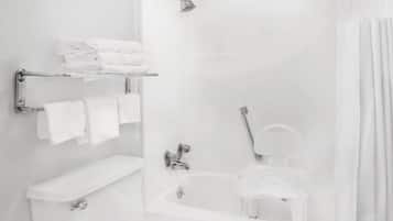 Towels, soap, shampoo, toilet paper