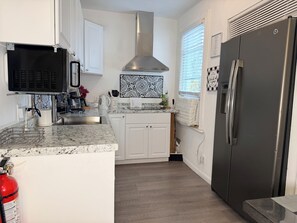 Full-size fridge, microwave, toaster, blender