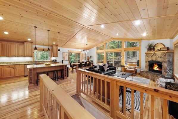 House, Multiple Beds, Balcony, Mountain View (Modern Tahoe) | Living area | 50-inch flat-screen TV with digital channels, fireplace - Modern Lake Tahoe Retreat Ski and Swim (Tahoe Vista)