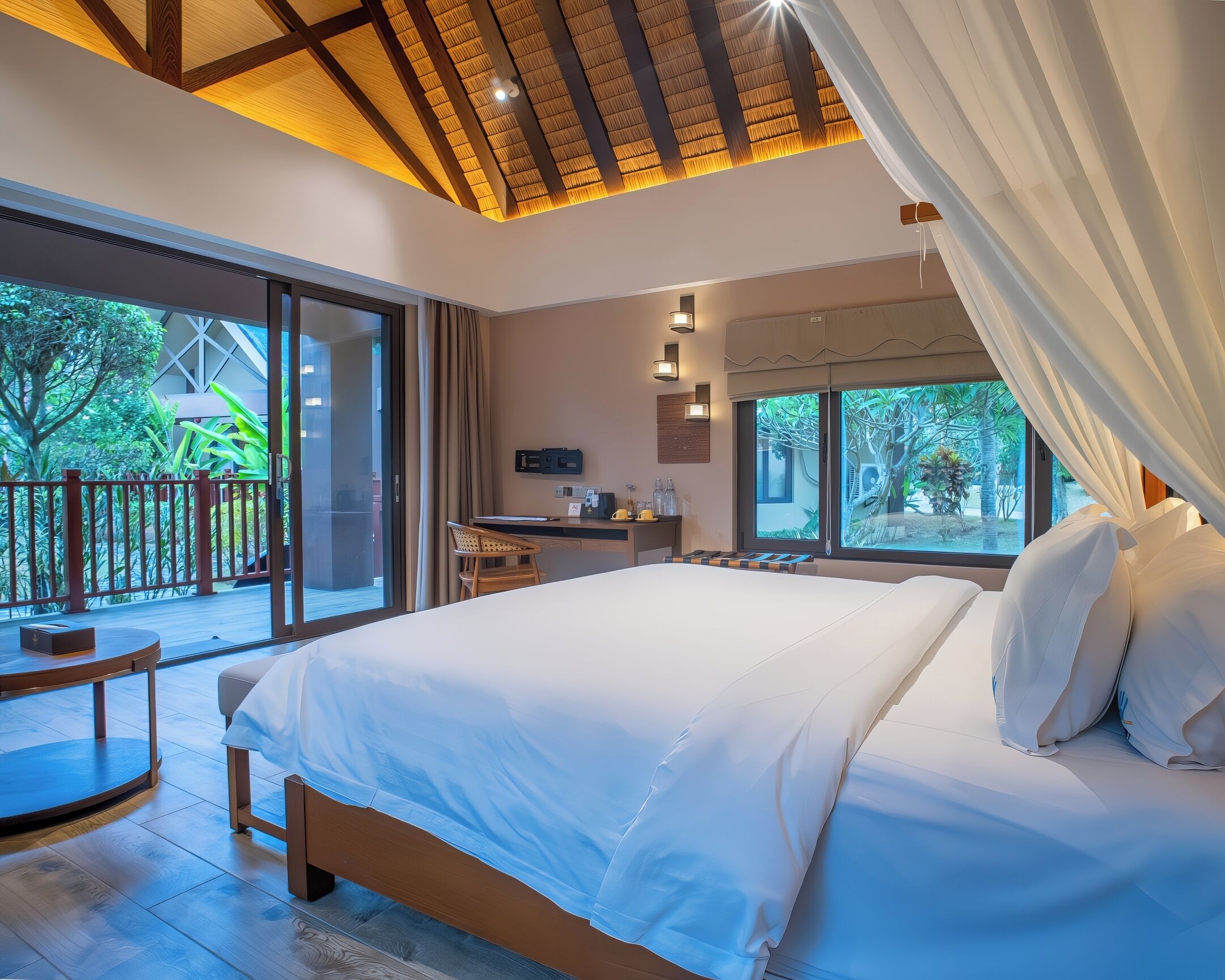 Villa Premium, 1 cama Queen size, para no fumadores, vista al jardín | Edredón, minibar, caja de seguridad en la habitación y escritorio 