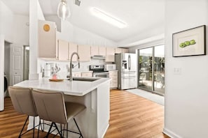 Fridge, microwave, oven, stovetop - Coastal home with private pool near 30A and minutes to beach (Santa Rosa Beach)