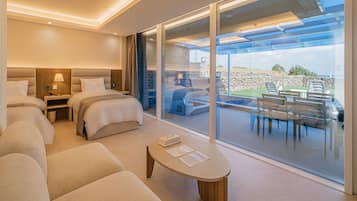 Pool Villa Twin | Living area | Flat-screen TV, heated floors