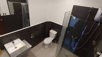Shower, bidet, towels, soap
