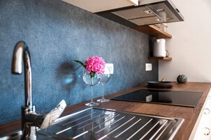 Refrigerador, horno, utensilios de cocina, especias