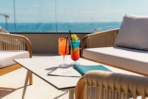 Seasonal outdoor pool, pool umbrellas, pool loungers