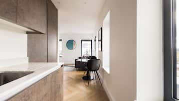 One Bedroom Apartment - Balcony | Private kitchen | Full-size fridge, microwave, oven, stovetop