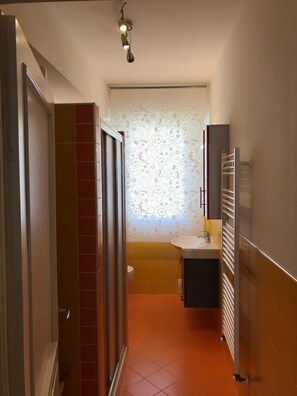 Hair dryer, bidet, towels, soap