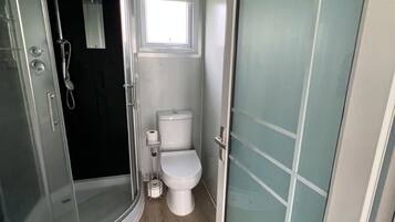 Shower, towels, soap, shampoo