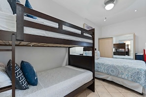 2 bedrooms, desk, iron/ironing board, travel crib