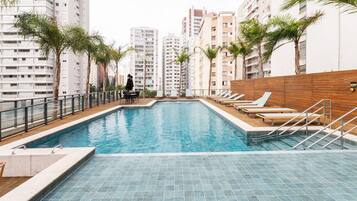 Outdoor pool, sun loungers