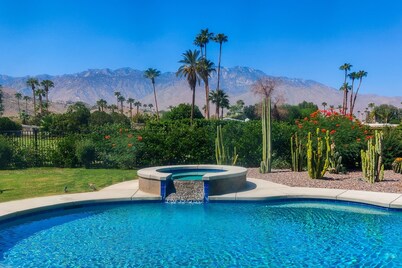 Mid-century modern retreat with pool/spa & firepit - golf & mtn views