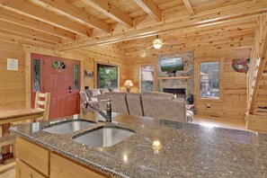 Cabin, Multiple Beds, Hot Tub, Garden View (White Oak Retreat) | Private kitchen | Fridge, microwave, oven, stovetop - 3 BDR Log Cabin in Cozy Resort w/ Private Hot Tub (Gatlinburg)