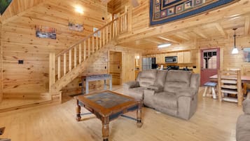 Cabin, Multiple Beds, Hot Tub, Garden View (White Oak Retreat) | Living area | 42-inch flat-screen TV with digital channels, fireplace