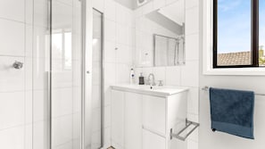 Combined shower/tub, hair dryer