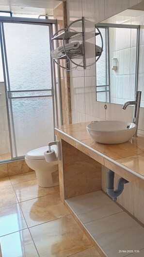 Buồng tắm vòi sen, vòi sen phun mưa, máy sấy tóc, khăn tắm 