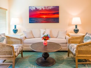 Room 505 - One bedroom suite | Living room | 65-inch flat-screen TV with digital channels - Seaside Villas (Lauderdale-by-the-Sea)