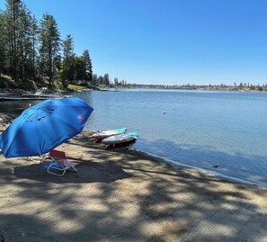 On the beach, sun loungers, beach towels