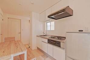 A compact kitchen with a gas stove, oven, and dishwasher.