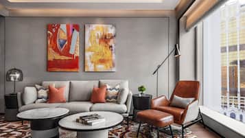 Andaz Suite | Living area | 65-inch flat-screen TV with digital channels, pay films