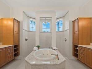 Bathtub, hair dryer, towels