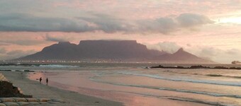 On the beach cabana at Bloubergstrand! Sea view of Robben Island and Cape Town.