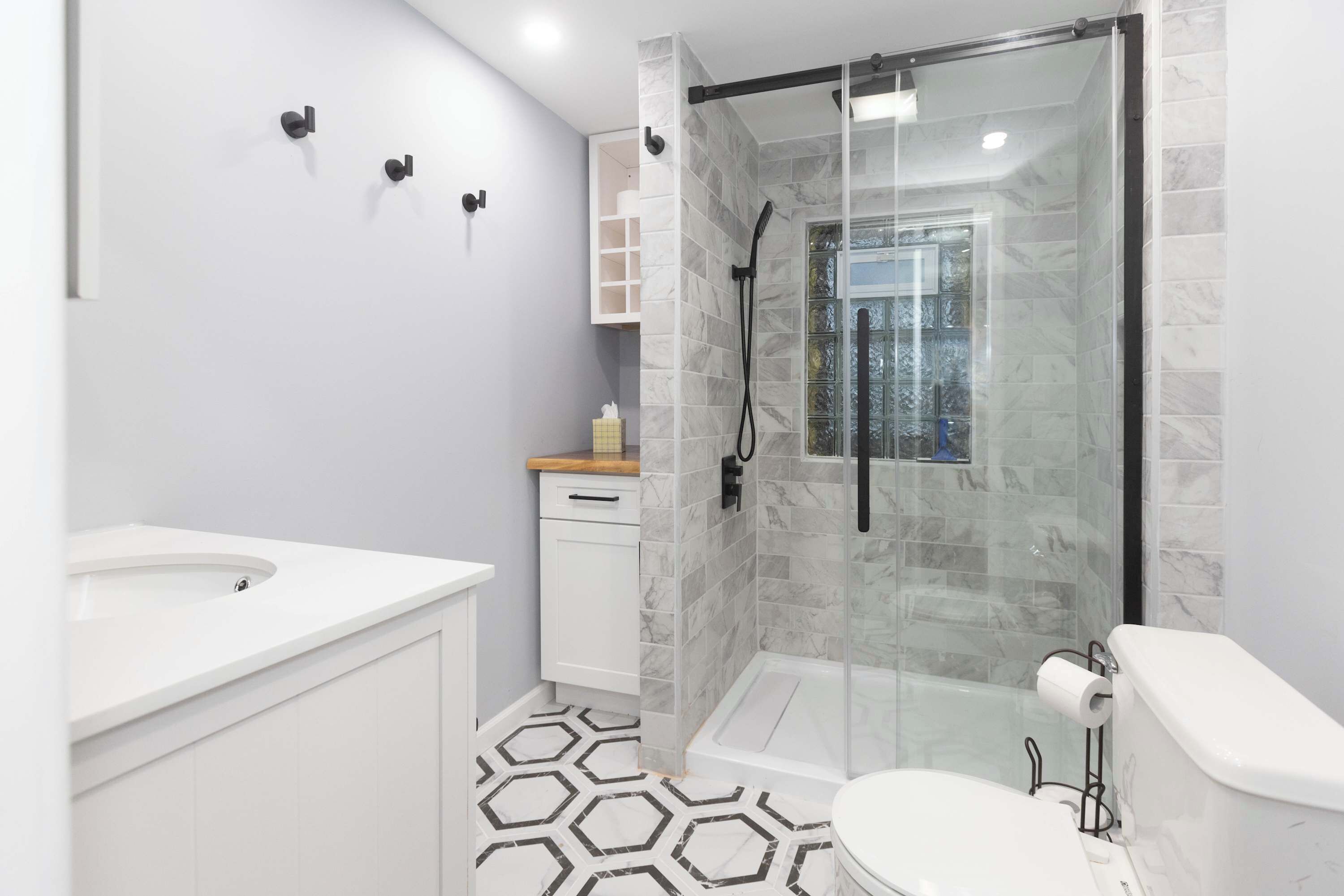 Condo, 1 Double Bed, Kitchen, Garden View (The Opening Act) | Bathroom | Shower, towels